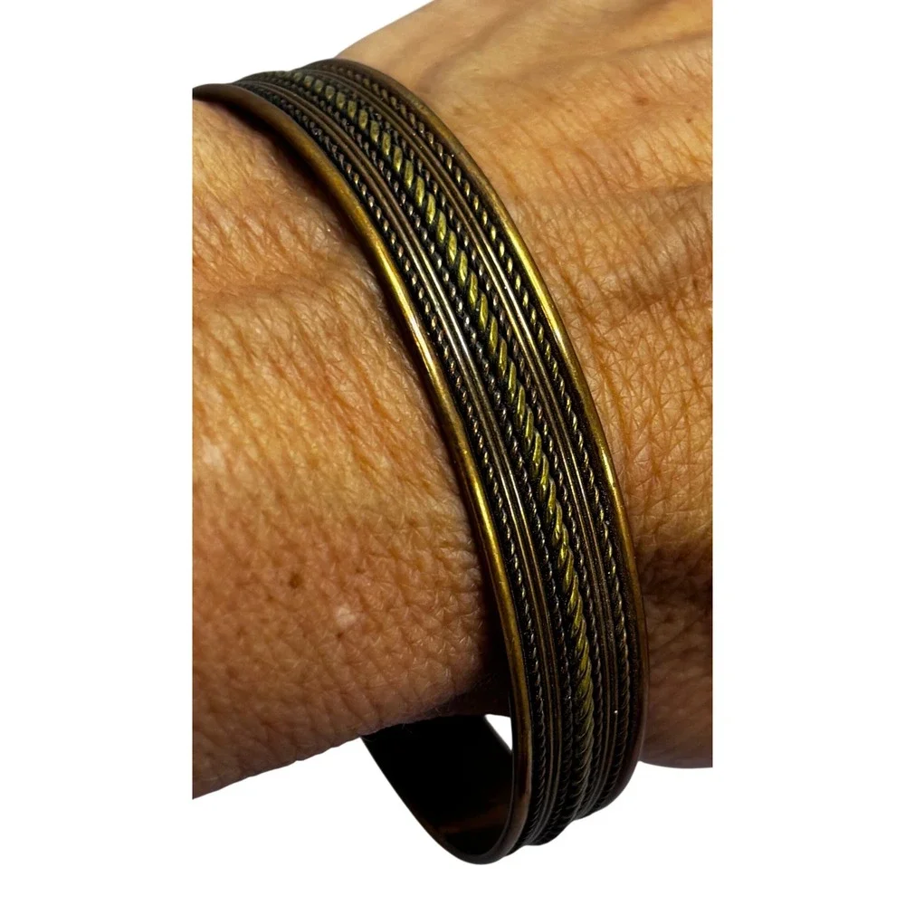 Vintage Copper Cuff Bracelet Braided Rope Cable Twisted Metal Boho‎ Jewelry
